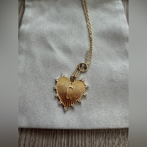 Anthropologie Heart Letter Pendant with Rhinestones - Picture 4 of 5